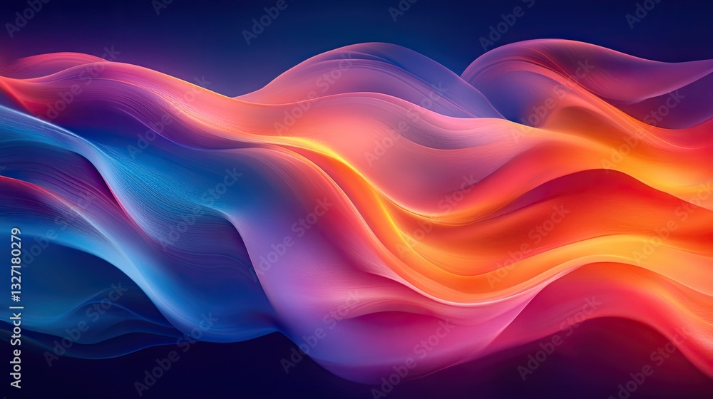 Poster abstract colorful waves flowing, dark background, design element