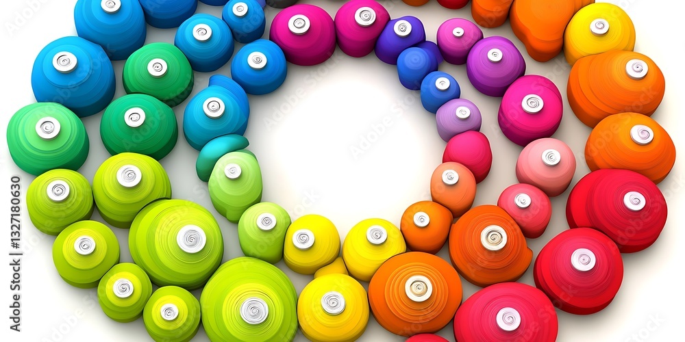 Poster vibrant circle of colorful 3d rendered elements on a clean background