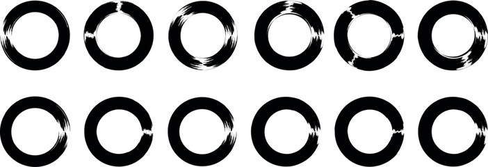 Grunge round circles shape. Brush circles, Round brush painted circle brush stamps. Vector illustration,