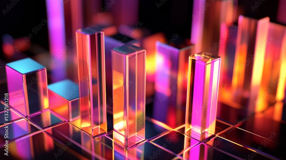 Poster a close-up of a d bar chart showing business growth and financial trends, with a dark gradient backg