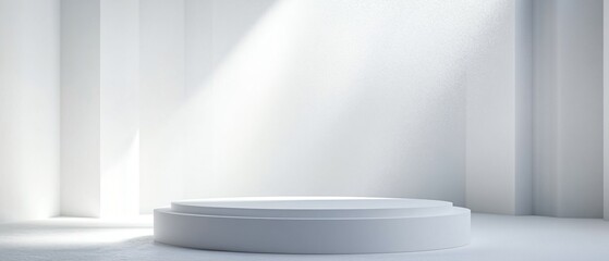 Fototapeta premium Front View of a Sleek White Cosmetic Podium with Sprayed Water and Soft Mist. Copy space. Generative AI