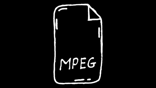 White wiggly hand drawn digital MPEG file format icon on alpha