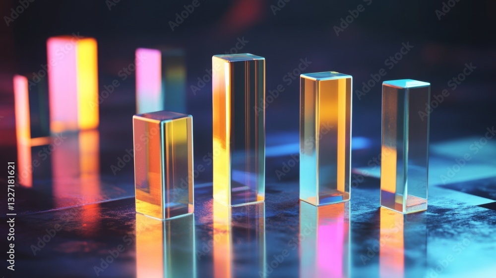 Aufkleber A close-up of a high-tech D bar chart, featuring glossy bars in different heights and glowing accents on a sleek, modern surface.