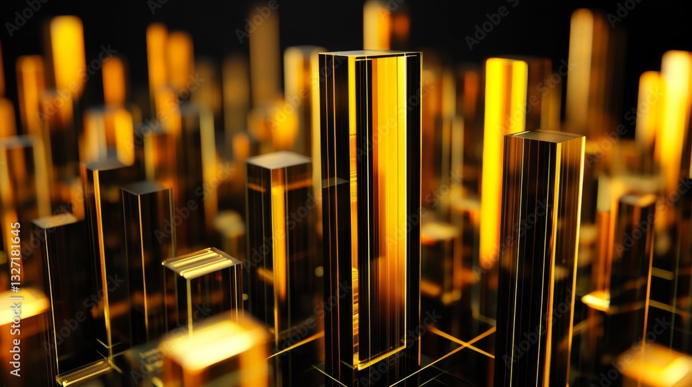 Aufkleber A close-up of a high-tech D bar chart, featuring glossy bars in different heights and glowing accents on a sleek, modern surface.