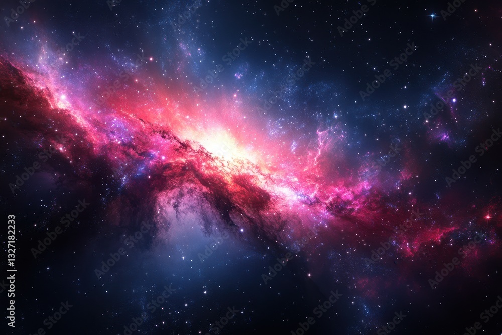 Poster majestic nebula in deep space with vibrant cosmic clouds and distant stars creating a celestial tape