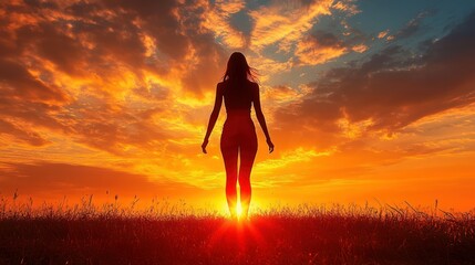 Silhouette of a Woman at Sunset: A Moment of Tranquility