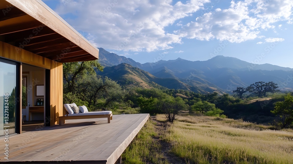 Aufkleber stunning mountain view from a modern cabin showcasing natural beauty and serene architecture : gener
