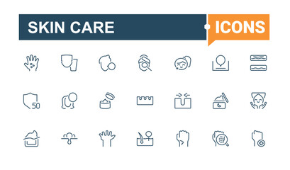 Skin Care vector icon set. Contains such icons as cream, care, facial, serum, woman, face, skin, collagen. Wrinkles And Skin icon set. Isolated icons. Minimalist editable vector stroke.