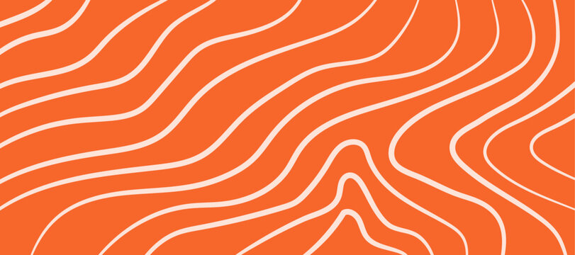 Salmon fillet pattern texture background vector. Abstract salmon meat on orange background with stripes salmon line art.