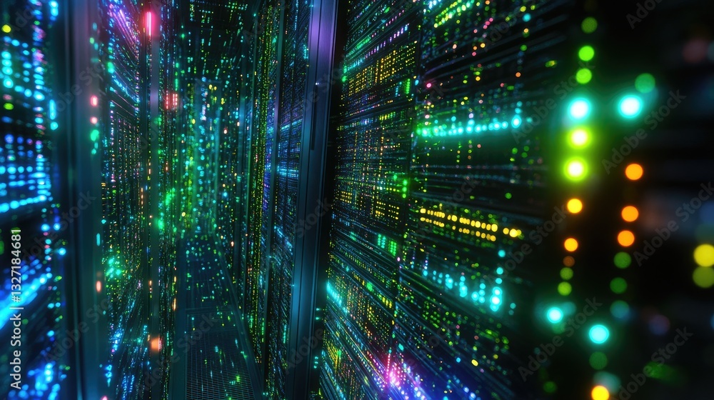Poster a digital interface of a cloud network with interconnected servers, showcasing the scalability and f