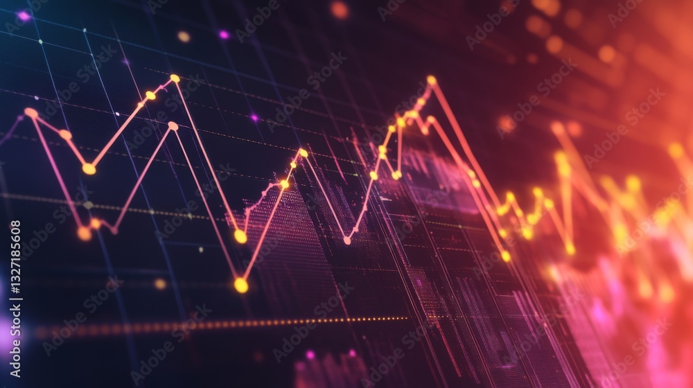 Fototapete a digital line graph showing financial trends and market analysis, with a glowing gradient backgroun