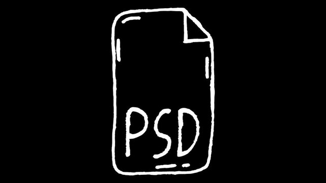 White wiggly hand drawn digital PSD file format icon on alpha