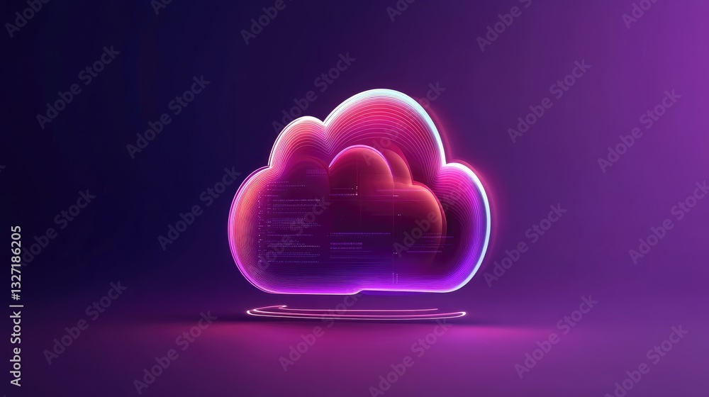 Poster a futuristic cloud network with digital server nodes and two-tone cloud icon, representing the scala