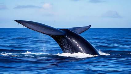 Fototapeta premium Whale Tail Breaching Over Ocean Waves – Stunning Marine Wildlife Photography