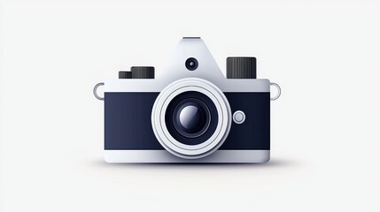 A sleek, modern camera icon with a minimalistic design, featuring bold lines and a monochrome aesthetic.