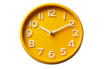 Bright yellow wall clock with easy to read numbers