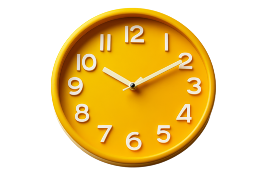 Bright yellow wall clock with easy to read numbers
