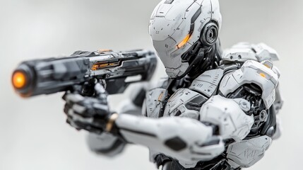 Fototapeta premium Futuristic White Robot Soldier with Weapon