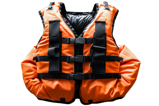 High visibility life jacket on transparent background