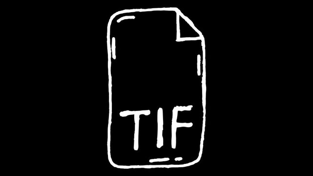 White wiggly hand drawn digital TIF file format icon on alpha