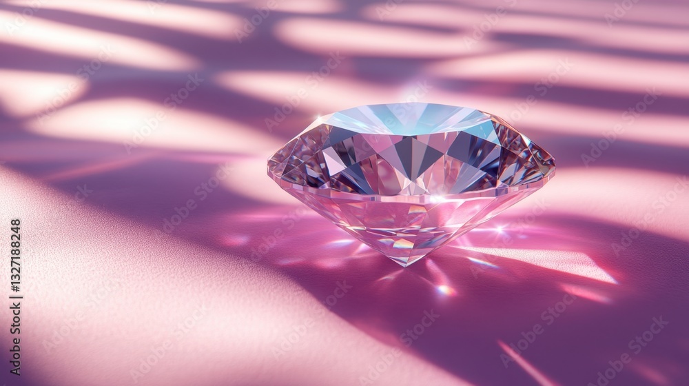 Poster radiant diamond on a pink surface casting shadows creating a luxurious and elegant mood with a soft 