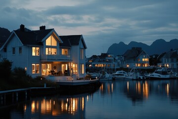 Fototapeta premium Stavanger at Dusk - Enchanting Norwegian Town with Stunning Architecture and Marinas by Night