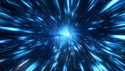 Naklejka premium Abstract blue light speed background with laser rays and glowing flare in the center, motion blur effect, futuristic design concept for technology or science illustration.