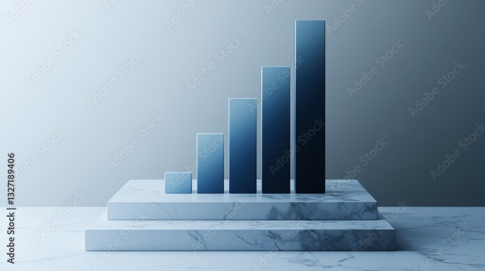 Fototapete A modern D bar graph displaying financial performance with rising and falling bars, set against a professional blue and gray background.