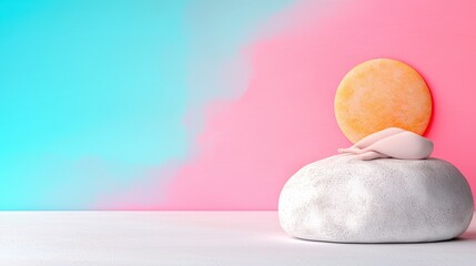 Abstract Pastel Minimalist Scene with Textured Rock and Organic Shapes
