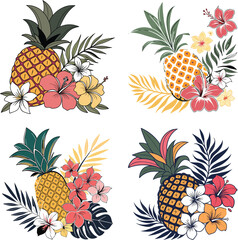 illustration, graphic, vector, fruit, tropical, pineapple, summer, colorful, drawing, design, isolated, art, organic, doodle, fresh, icon, food, set, nature, juice, cartoon, element, exotic, orange, 