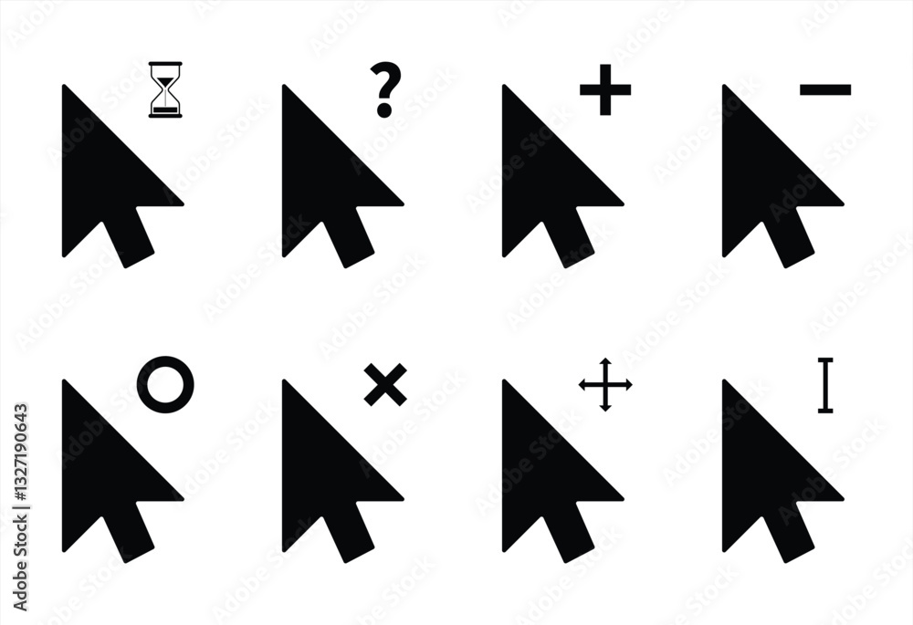 Poster set of cursor icons representing various actions and states vector illustration