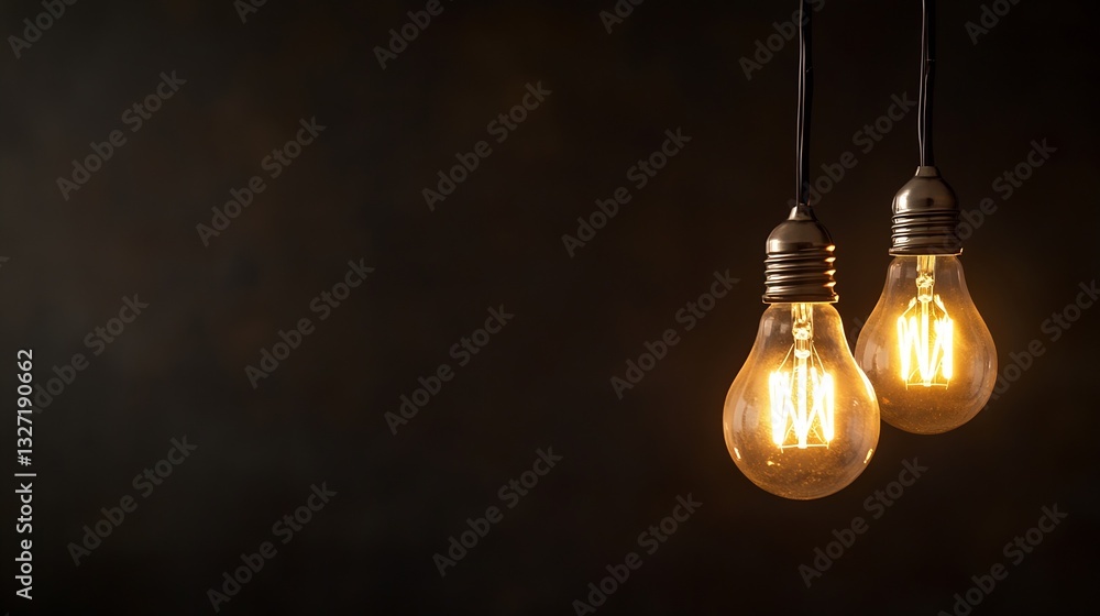 Poster two vintage light bulbs glowing softly against a dark background creating a warm ambiance : generati