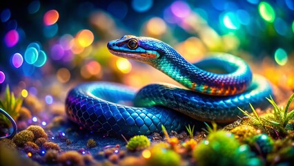 Fototapeta premium Iridescent Quantum Snake: Tilt-Shift Double Exposure Stock Photo