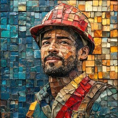 Mosaic Portrait of a Construction Worker