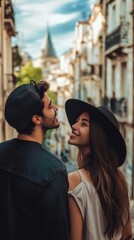 Fototapeta premium A man and a woman stand side by side in this image
