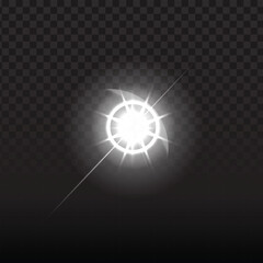 White light circle vector, radiating burst effect.  Bright, glowing light with circular halo.  Transparent background overlay.  Optical, dynamic design.  Perfect for special effects, light enhancement