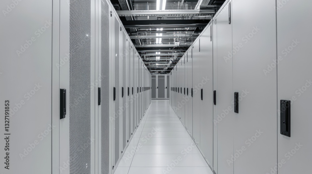 Poster a sleek cloud infrastructure system with interconnected server nodes, symbolizing scalable data mana