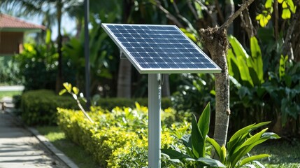 Fototapeta premium A solar-powered smart streetlight in a sustainable city environment.