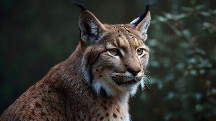 Fototapeta premium Lynx Portrait in Forest Looking Away Wildlife Animal Photography