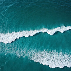 Aerial view beautiful of sea waves from drone. Stock image of blue color of ocean water, sea surface. Top view on turquoise waves, clear water surface texture.