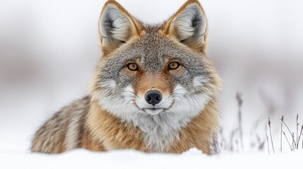 Fototapeta premium Beautiful red fox in the snow isolated on a white background capturing the charm and beauty of winter wildlife