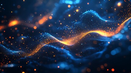 Abstract Digital Landscape with Glowing Particles, Abstract digital landscape with glowing particles and waves
