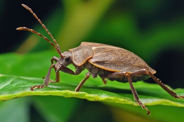 Close-Up of the Invasive Brown Marmorated Stink Bug: A Detail-Focused View of Its Alien-Like Antennae and Legs