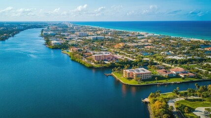Aerial Perspective of Stuart: Charming Cityscape in Southern Florida with Panoramic Ocean View