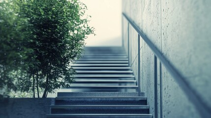 Modern Architectural Staircase with Greenery