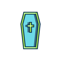 Obraz premium Filled outline Coffin with christian cross icon isolated on white background. Happy Halloween party. Flat filled outline style with shadow. Vector