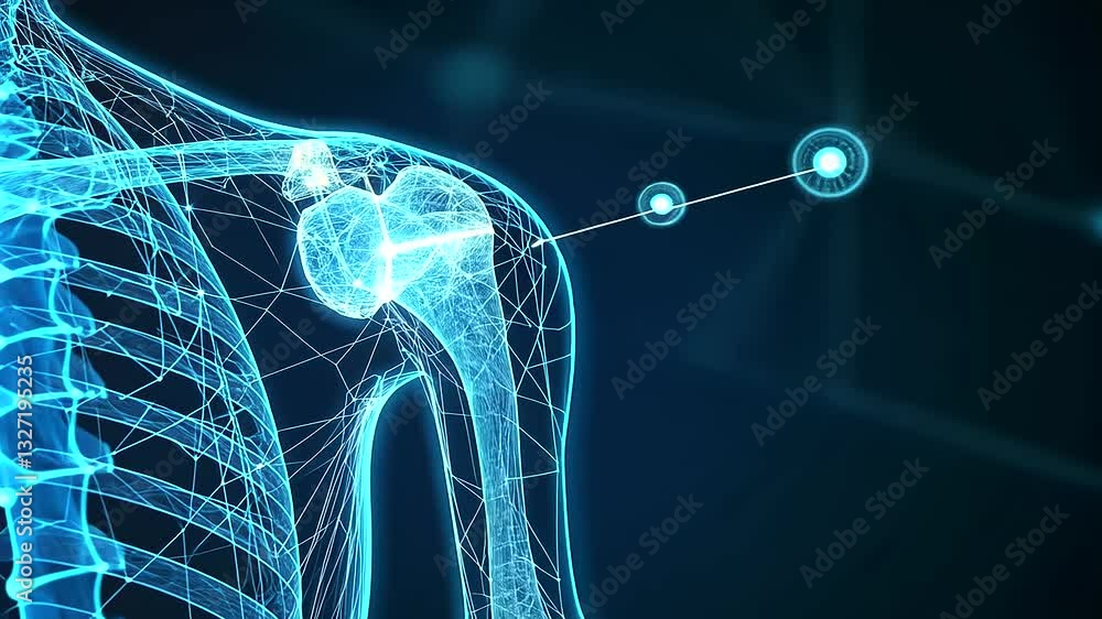 Aufkleber futuristic trauma scan of a broken shoulder blade, enhanced with blue radiographic highlights. neura