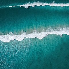 Aerial view beautiful of sea waves from drone. Stock image of blue color of ocean water, sea surface. Top view on turquoise waves, clear water surface texture.