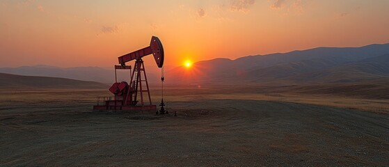 Oil Pump at Sunset in a Vast Landscape