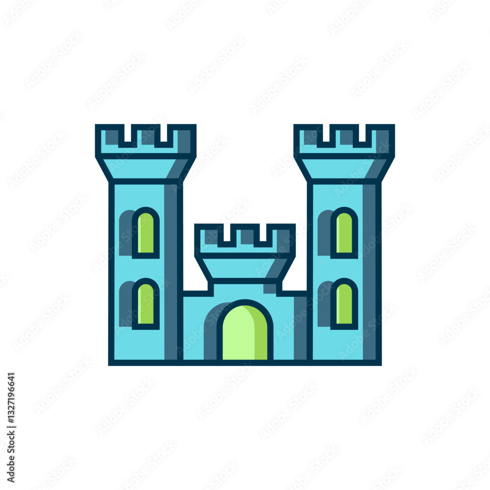 Poster filled outline castle icon isolated on white background. medieval fortress with a tower. protection 